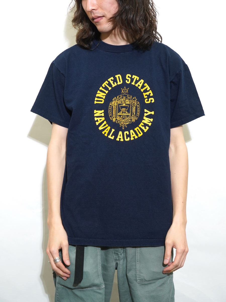 80s トリコタグChampion Naval Academy Tシャツ L 美品 80s USA製 Champion USNAプリントTシャツ ネイビー L