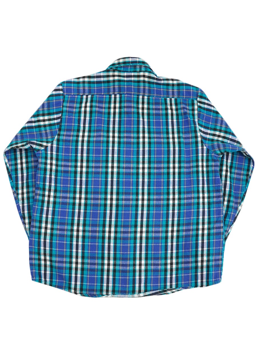 90's FIVEBROTHER 白黒ターコイズ 好配色チェック フランネルシャツ