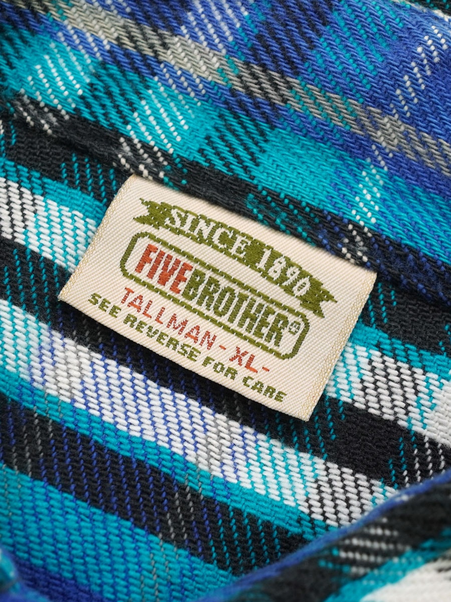 90's FIVEBROTHER 白黒ターコイズ 好配色チェック フランネルシャツ