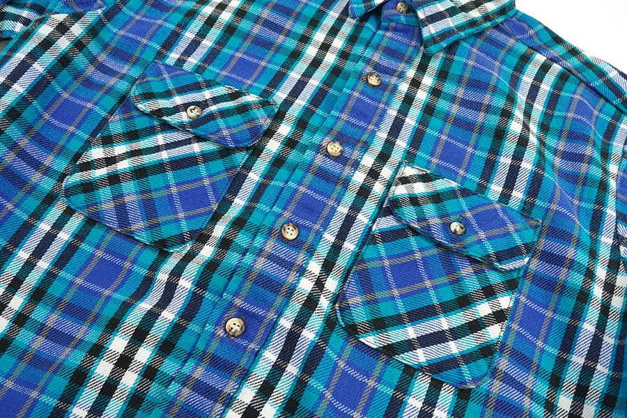 90's FIVEBROTHER 白黒ターコイズ 好配色チェック フランネルシャツ
