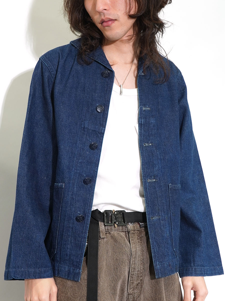 40's U.S.NAVY アンカーチェンジボタン ショールカラー デニム