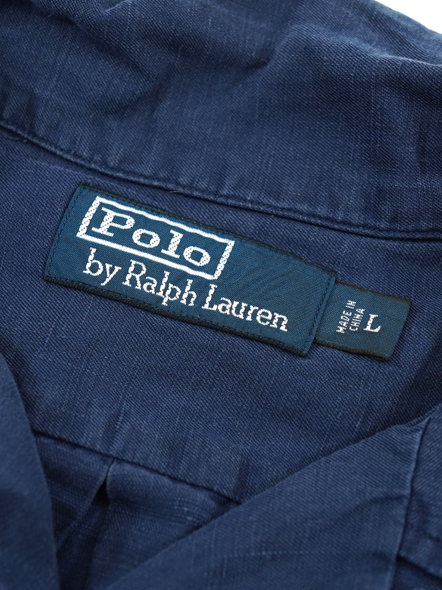 ラルフローレン シルクxリネン ループカラー半袖シャツ ネイビー 表記