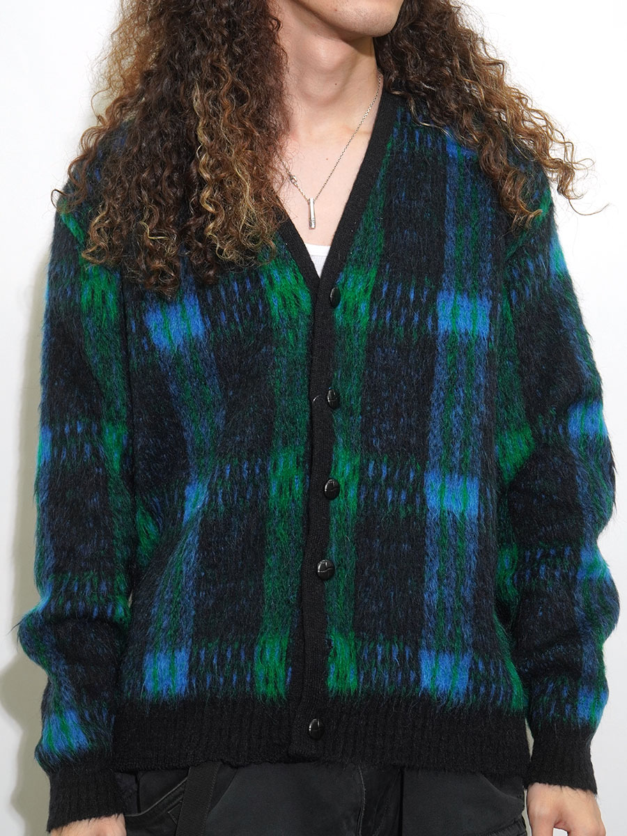 60's CAMPUS ウール×モヘア 好配色チェック柄 ニットカーディガン 表記