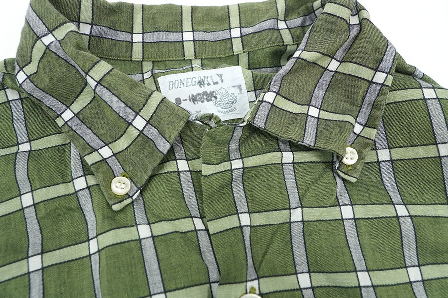 【60's】ヴィンテージシャツ チェック DONEGAL 60's DONEGAL 好配色チェック 3点留め L/S ループカラーシャツ 表記(M