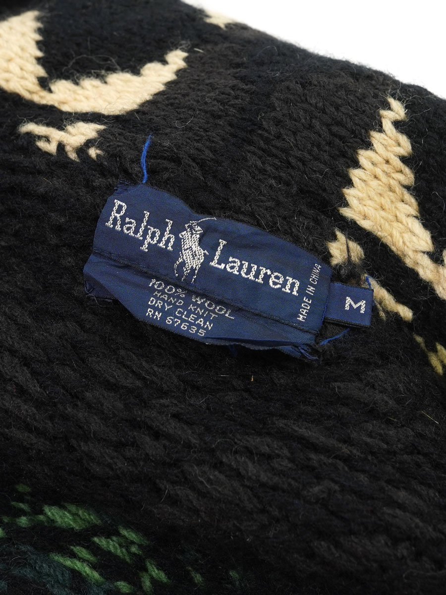 90's ラルフローレン ネイティブ柄 100%ウール ハンドニットガウン