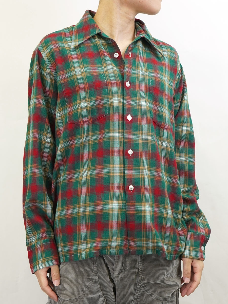 70's Sears KINGS ROAD ループカラー 好配色チェック ロングスリーブシャツ 表記(L)