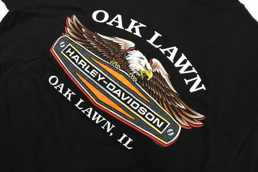 90's H-D ハーレーダヴィッドソン イーグル 両面プリント Tシャツ 表記