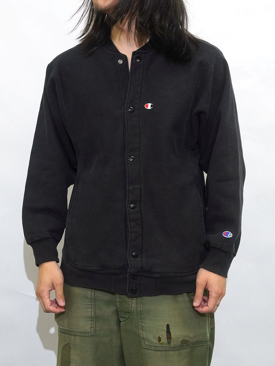 90'S CHAMPION REVERSE WEAVE FULL SNAP SWEAT CARDIGAN PLAIN BLACK