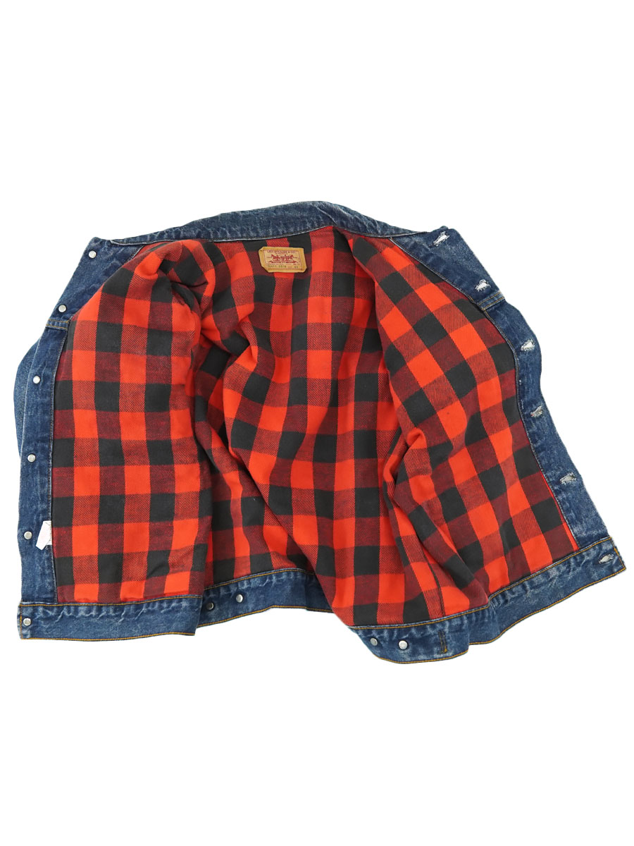 80's Levi's 70411 デニムジャケット 赤黒チェック フランネルライナー