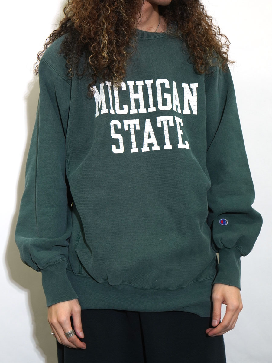 90's 刺繍タグ チャンピオンRW ''MICHIGAN STATE'' グリーン 表記(L) USA製