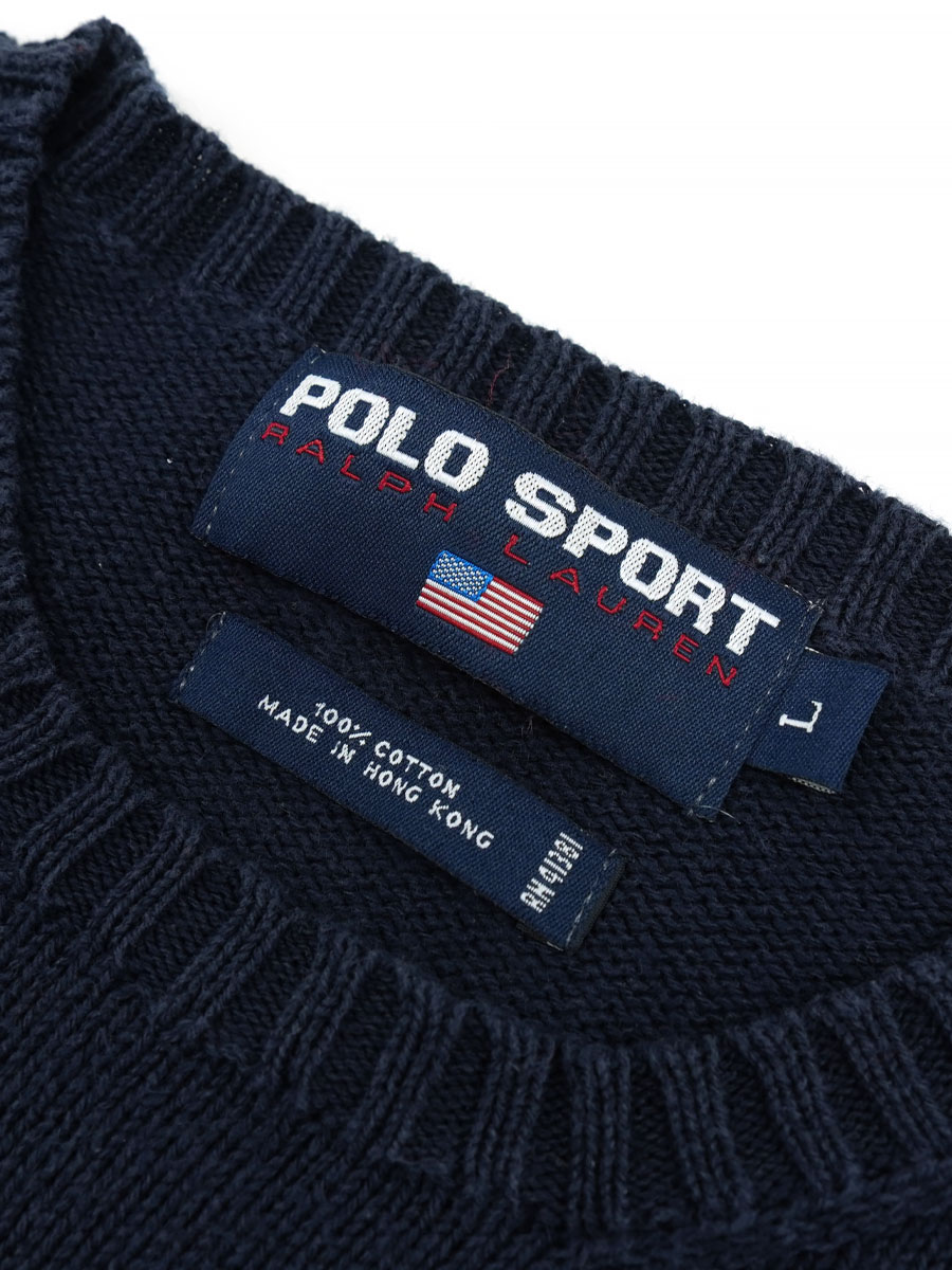 90’s Polo Sport コマンダーニットセーター 90's POLO SPORT ''US 67'' 100%コットンニット ジップポケット 表記(L