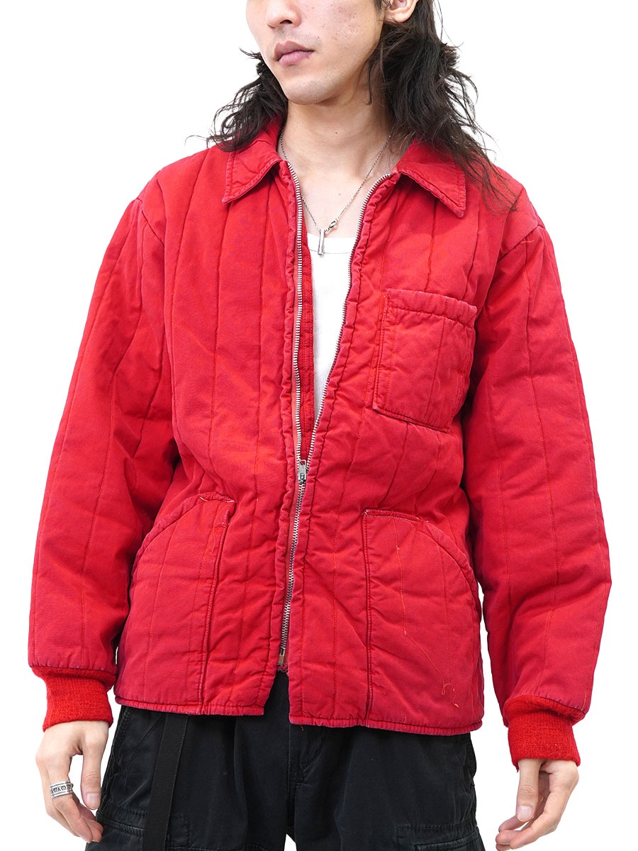 60's COTTON QUILTING JACKET RED (APPROX.LARGE)