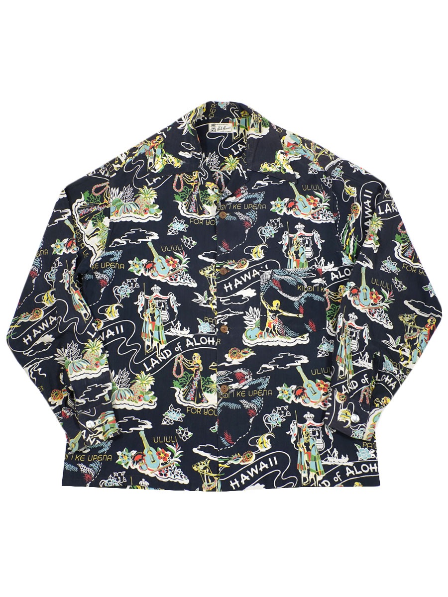1950's Hale Hawaii LAND OF ALOHA L/S HAWAIIAN SHIRT Size,M