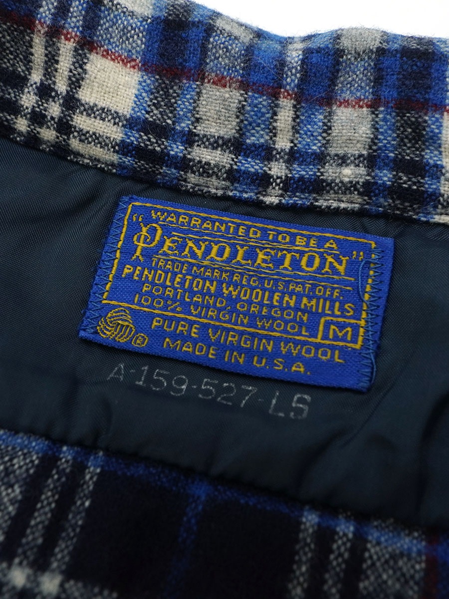 70's PENDLETON 好配色チェック オープンカラー ウールジャケット 表記
