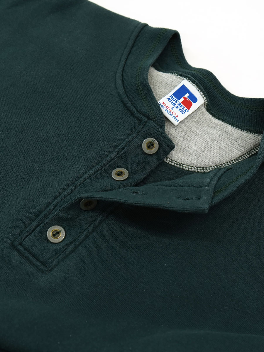 90's RUSSELL ATHLETIC ヘンリーネック 無地 カットソースウェット スレートグリーン 表記(L) USA製