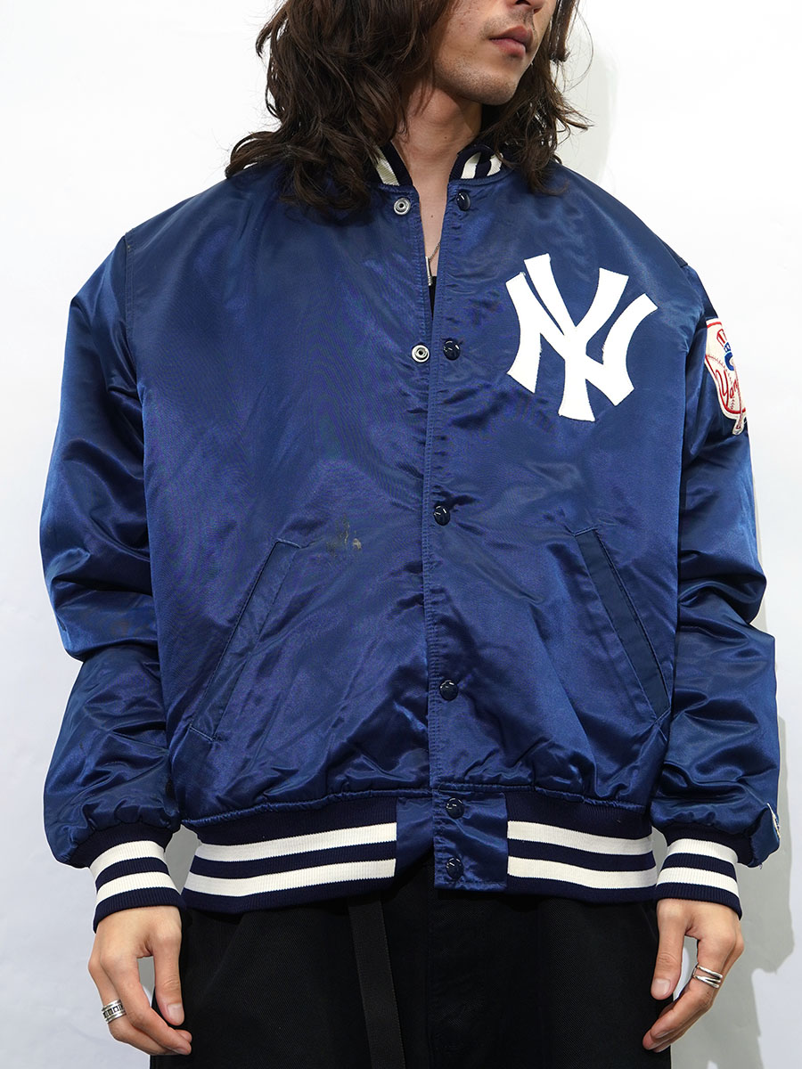 90's STARTER ''New York Yankees'' サテンスタジャン ネイビー 表記(L