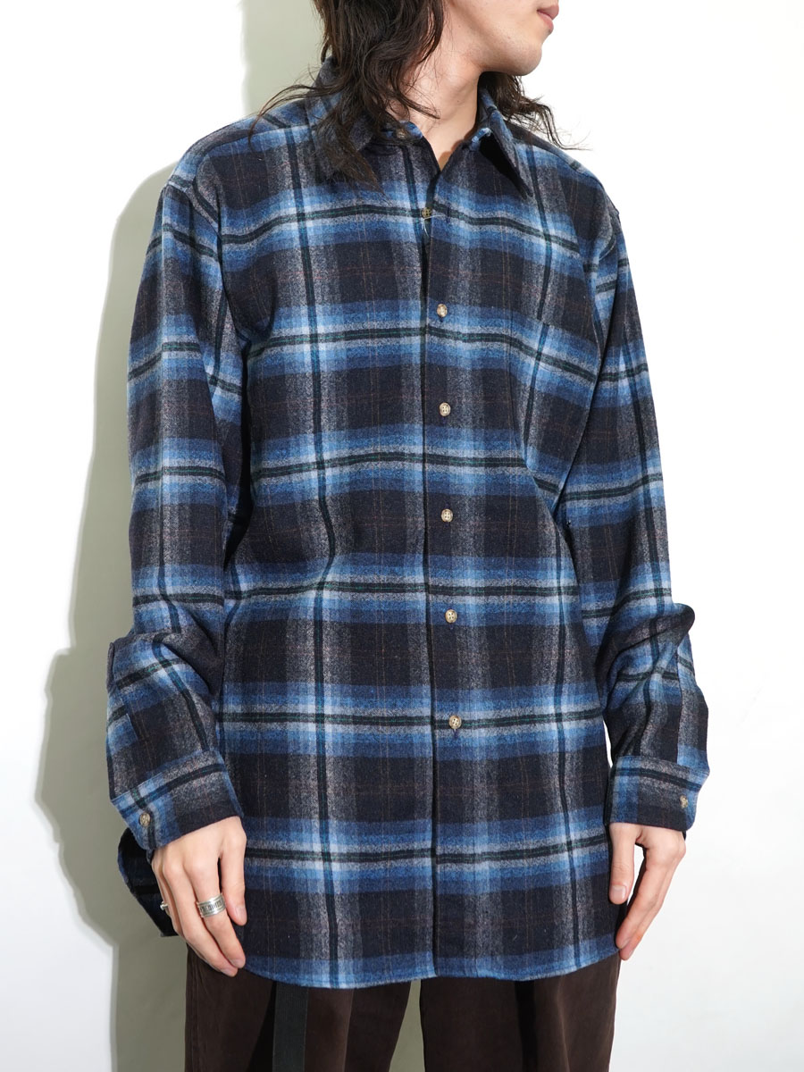 80's ペンドルトン 好配色チェック ラウンドウールシャツ 表記(L