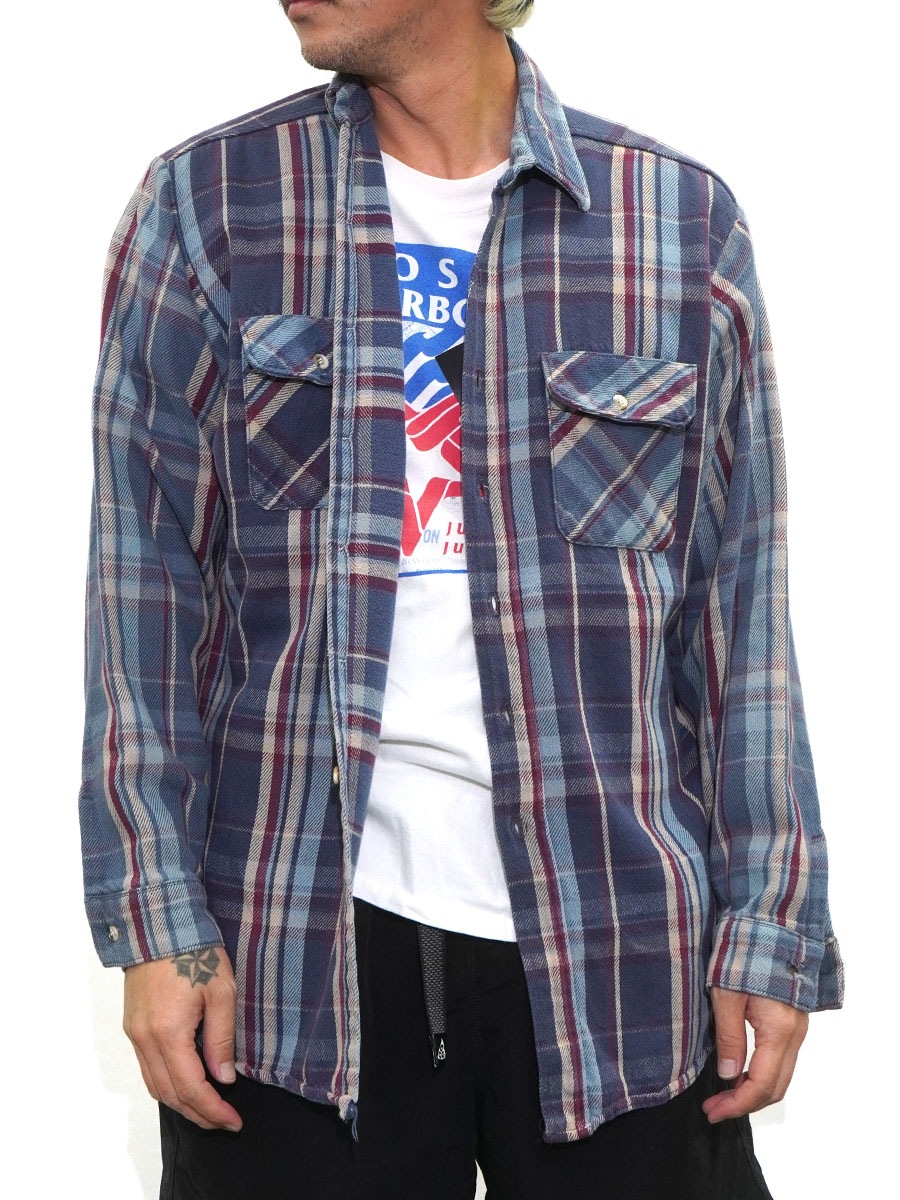 FIVE BROTHER ネルシャツ 青黒 チェックL TALL 90s 90's FIVE BROTHER 好配色チェック フランネルシャツ 表記(L-TALLMAN