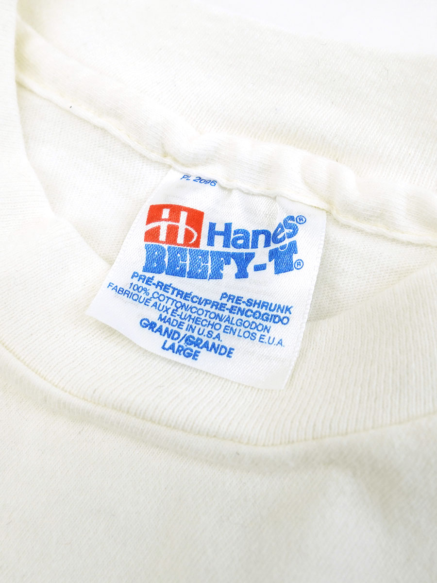 90's Hanes ''Dicerorhinus sumatrensis'' アニマルプリント Tシャツ 表記（L) ホワイト