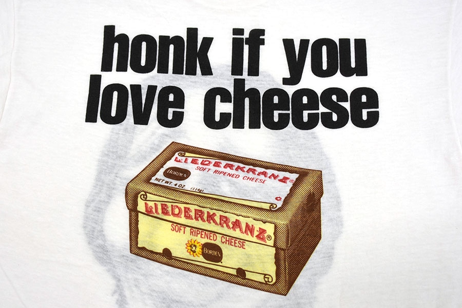 70's SPRUCE ''honk if you love cheese'' 両面プリント Tシャツ ホワイト 表記(L) DEAD