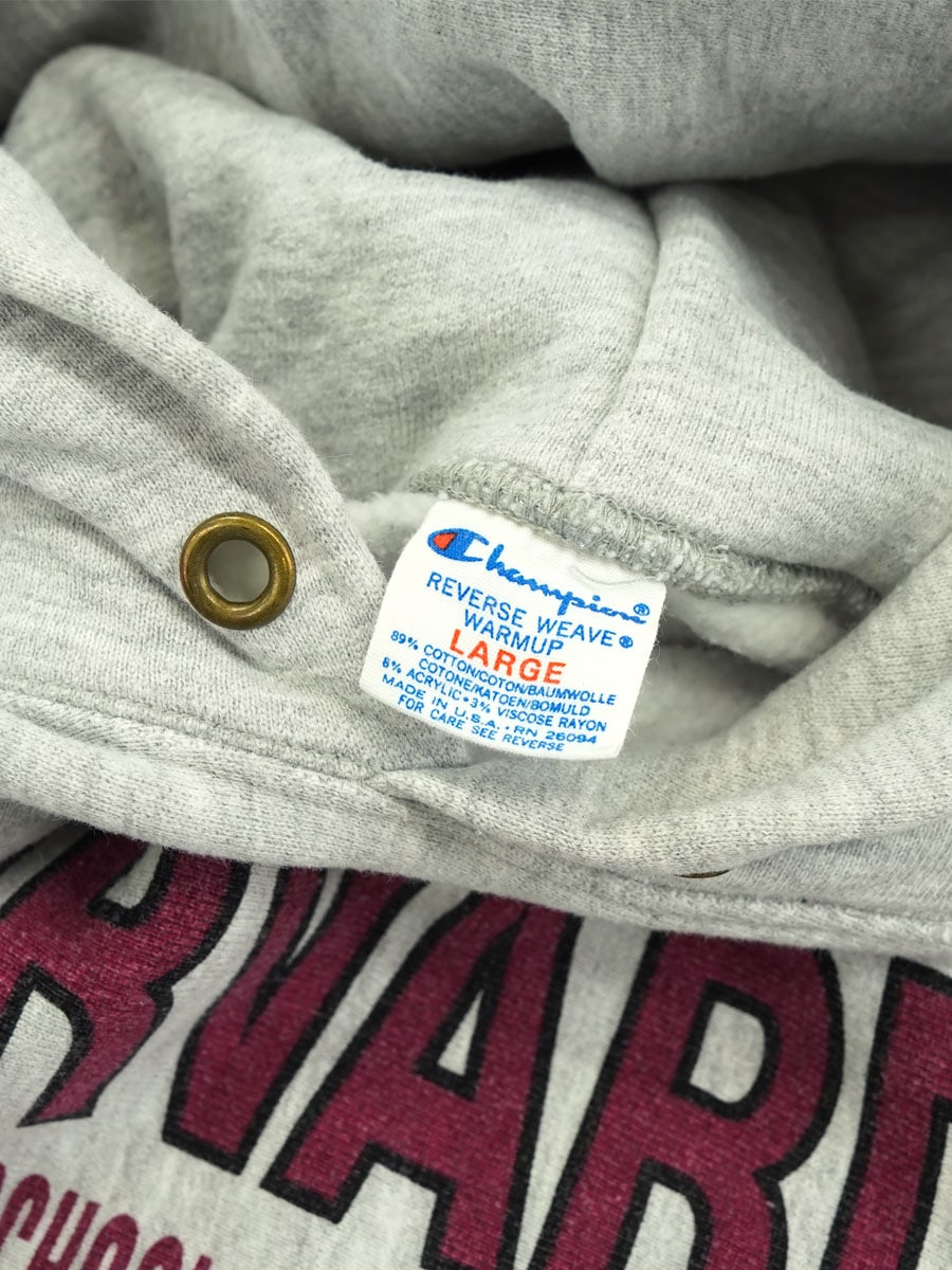 80's プリントタグ チャンピオンRWパーカ ''HARVARD'' 染み込み 表記(L) USA製