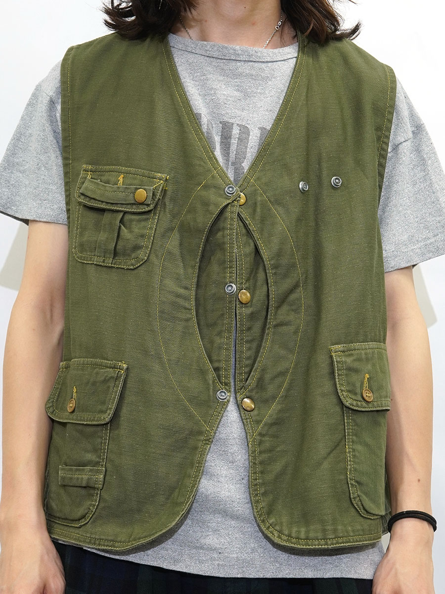 60'S L.L.BEAN HALF MOON POCKET COTTON FISHING VEST OLIVE GREEN