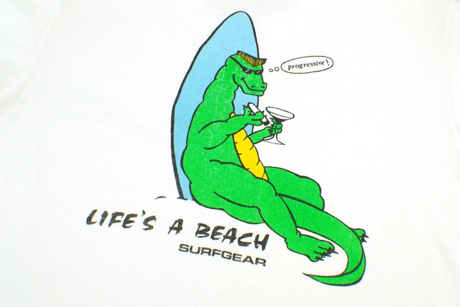 80's HEF-T ''LIFE'S A BEACH'' 両面プリントTシャツ 表記(M) USA製