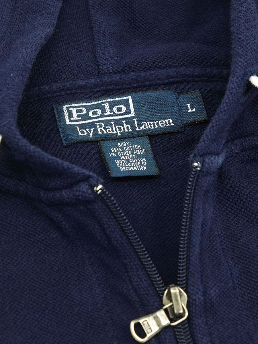 【90s】Ralph Lauren 鹿の子 ジップパーカー ネイビー カノコ ラルフローレン フルジップ 鹿の子地 スウェットパーカ ネイビー 表記