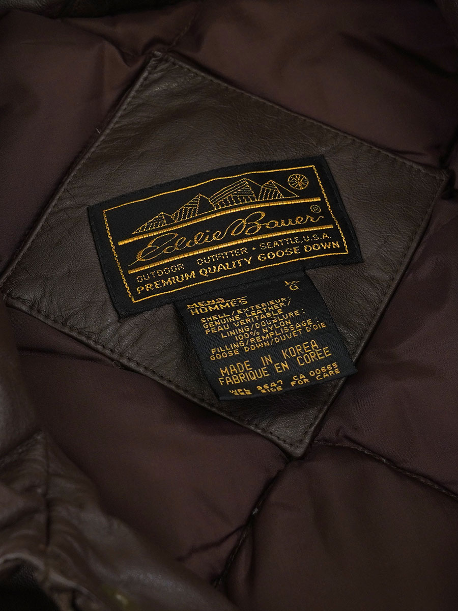 80's 黒タグ Eddie Bauer レザーダウンベスト ブラウン 表記(L) | NEW