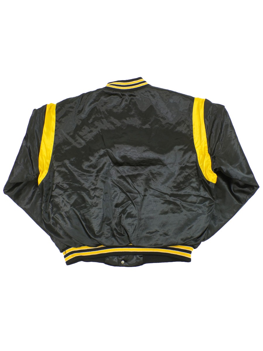 80's FIBERGLAS ''STEELERS'' リブライン サテンスタジャン ブラック 表記(XL) USA製