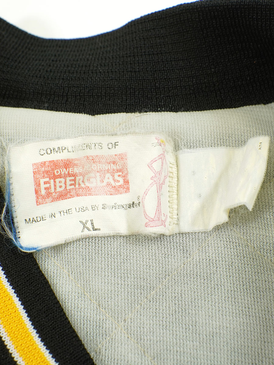 80's FIBERGLAS ''STEELERS'' リブライン サテンスタジャン ブラック 表記(XL) USA製