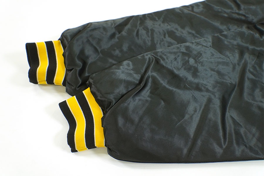 80's FIBERGLAS ''STEELERS'' リブライン サテンスタジャン ブラック 表記(XL) USA製