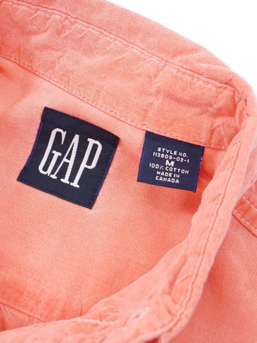 90's GAP 100%コットン 無地 ボタンダウンシャツ ピンク 表記(M)