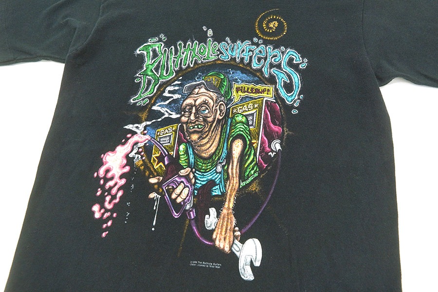 90'S FRUIT OF THE LOOM BUTHOLE SUYFERS ''INDEPENDENT WORM SALOON'' T SHIRT BLACK (SIZE.LARGE) MADE IN USA