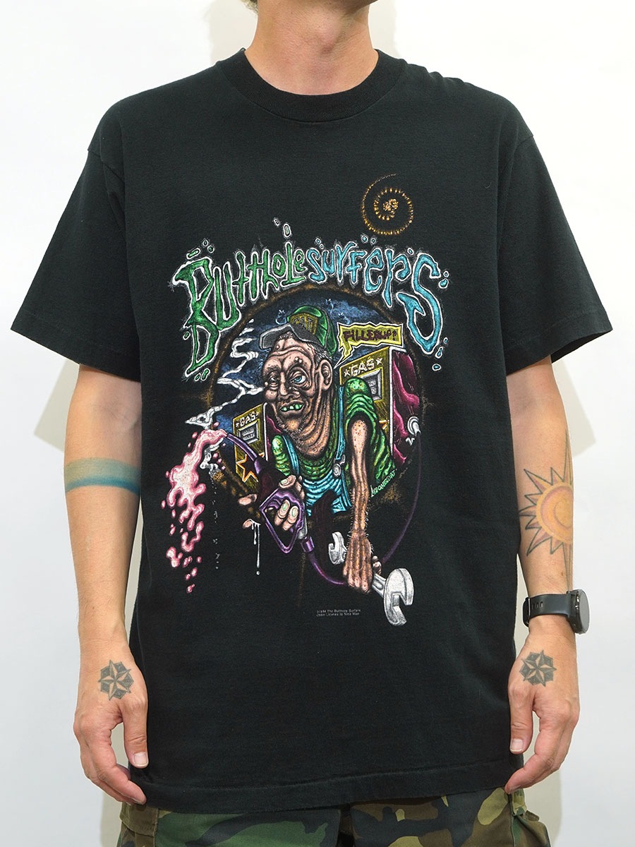 90'S FRUIT OF THE LOOM BUTHOLE SUYFERS ''INDEPENDENT WORM SALOON'' T SHIRT BLACK (SIZE.LARGE) MADE IN USA