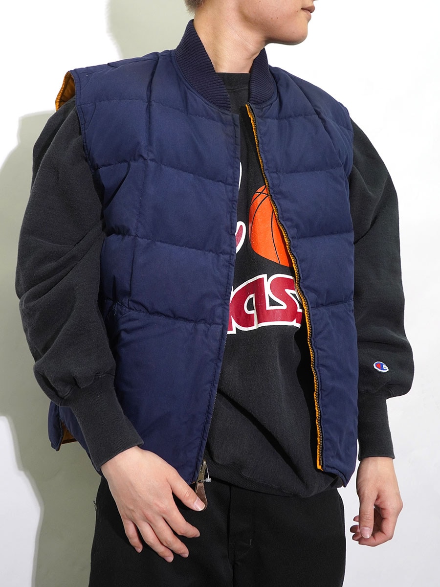 80's 黒タグ エディーバウアー リバーシブル ダウンベスト ネイビー