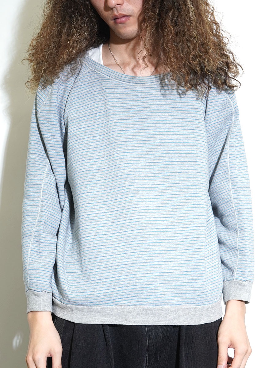 70's～ グレー×ブルー ボーダー スウェット 実寸(L位) | すべて