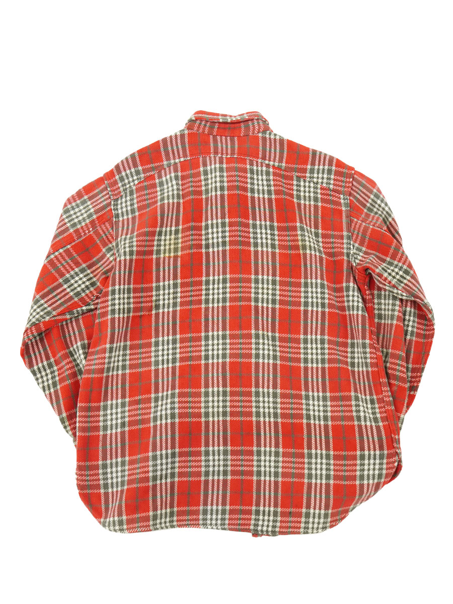 60's 好配色チェック柄 フランネルシャツ 赤 実寸(16位) マチ付き