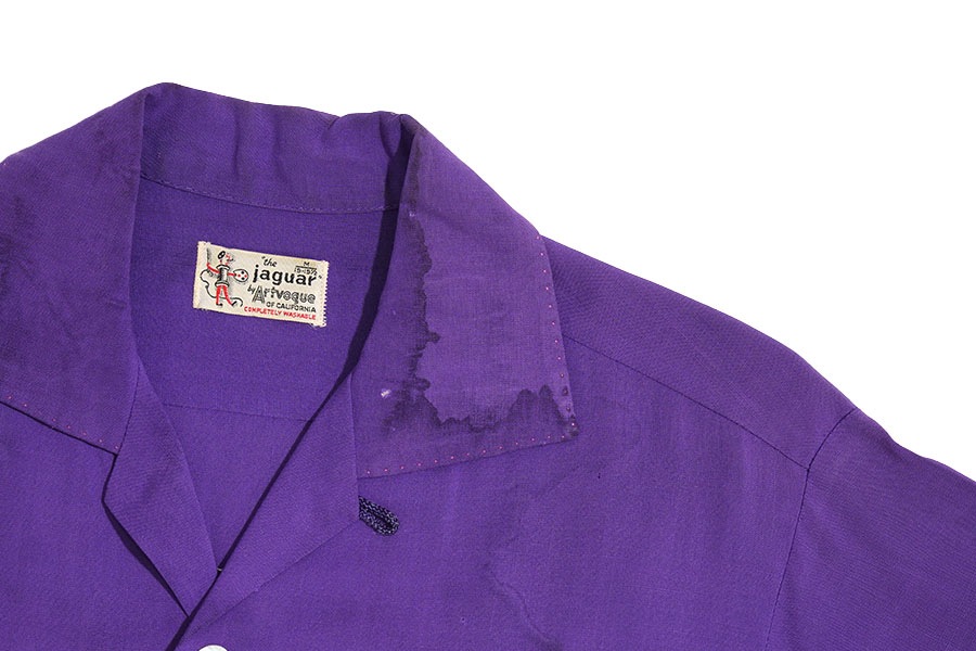 1950'S ARTVOGUE OF CALIFORNIA ''PISTON-PUSHERS SACRAMENTO'' CAR CLUB SHIRT PURPLE (SIZE.MEDIUM)