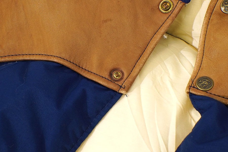 70's Schaefer OUTFITTER レザーヨーク切り替え ダウンベスト ネイビー