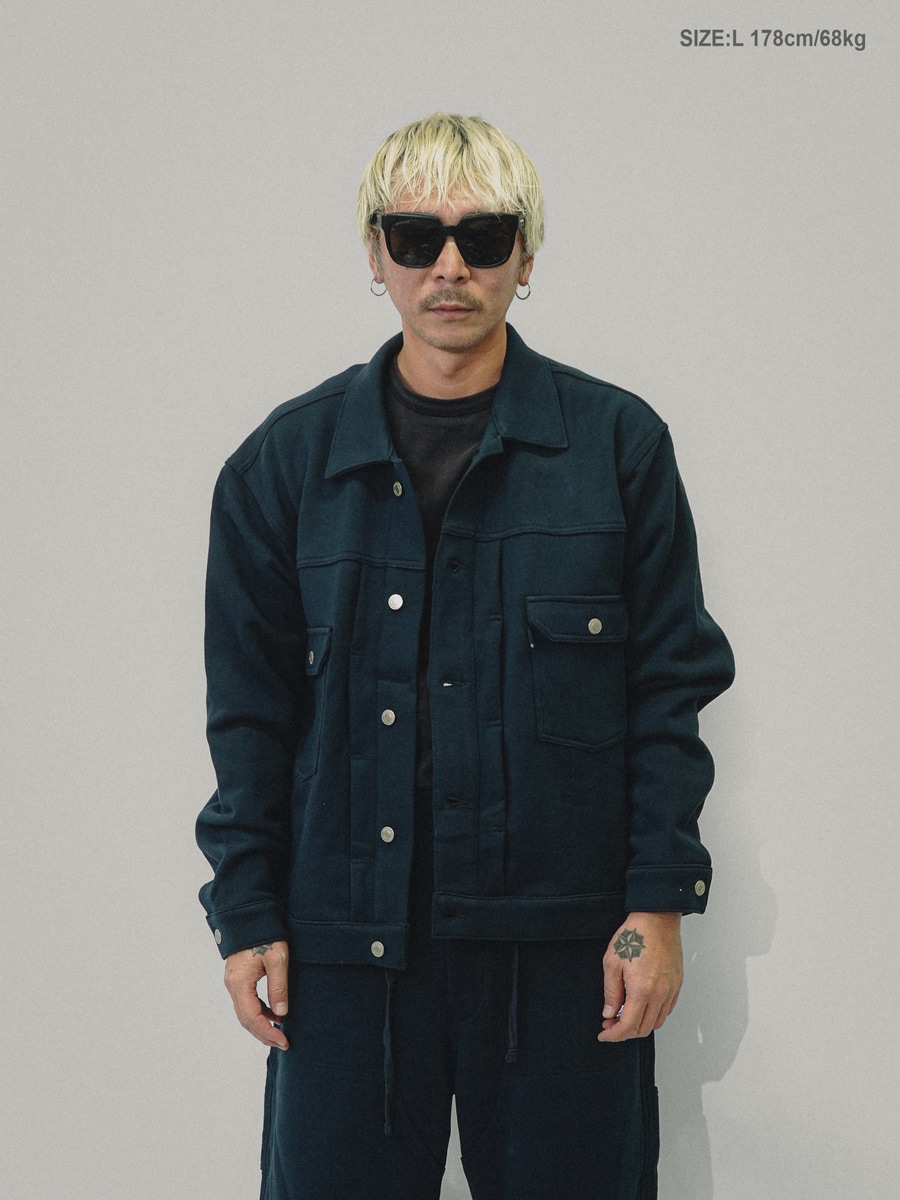 RUSSELL × BerBerJin Pro Cotton Loopback Terry Sweat Trucker Jacket NAVY