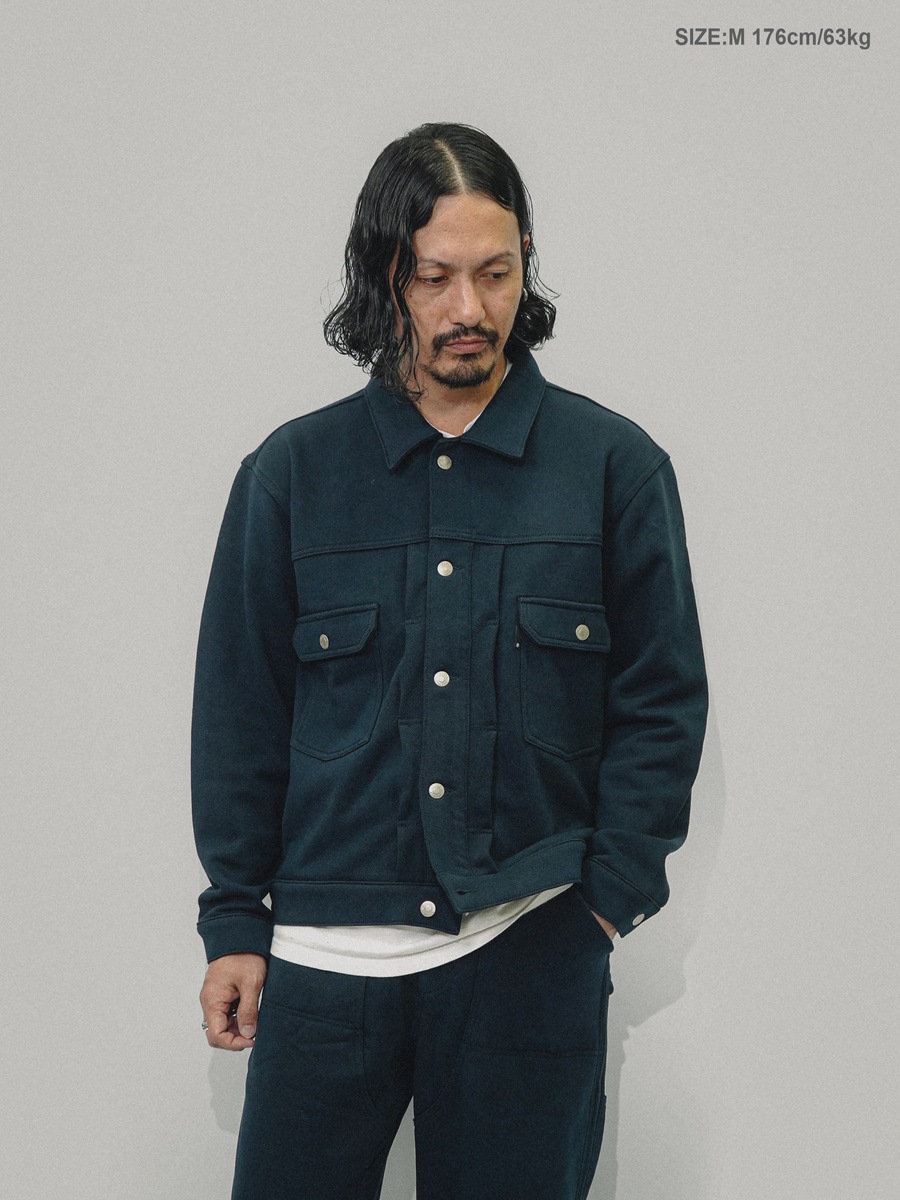 RUSSELL × BerBerJin Pro Cotton Loopback Terry Sweat Trucker Jacket NAVY