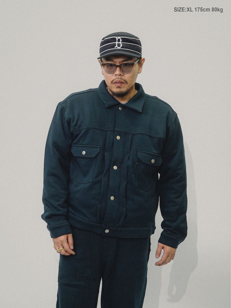 RUSSELL × BerBerJin Pro Cotton Loopback Terry Sweat Trucker Jacket NAVY