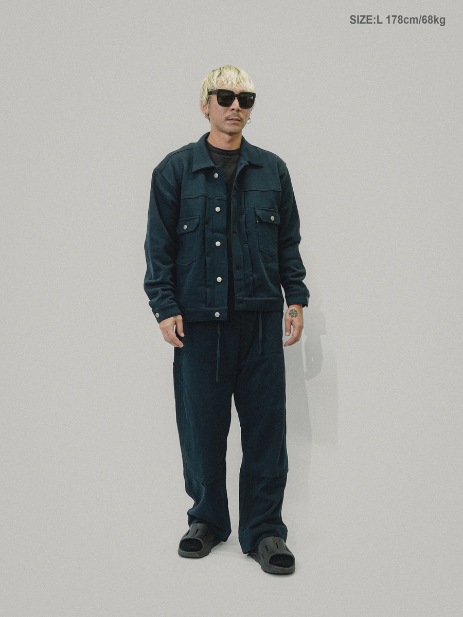 RUSSELL × BerBerJin Pro Cotton Loopback Terry Sweat Trucker Jacket NAVY