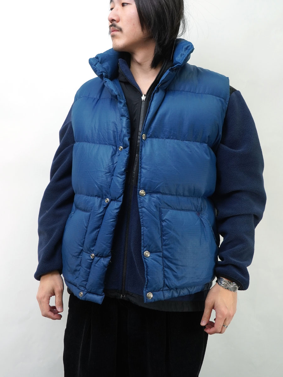 70's 茶タグ ノースフェイス リップストップ ダウンベスト ネイビー