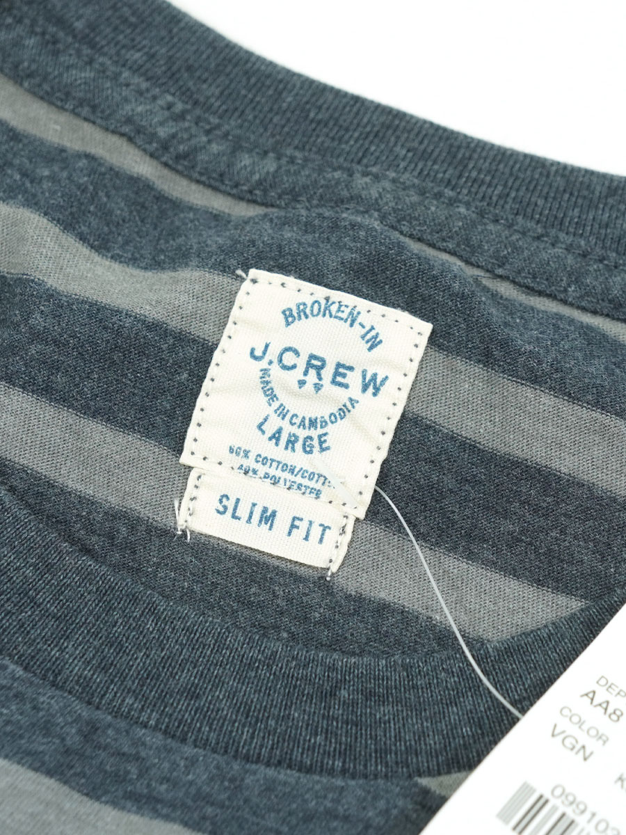 00's J. CREW 灰x紺ボーダー ポケットTシャツ 表記(L) NOS