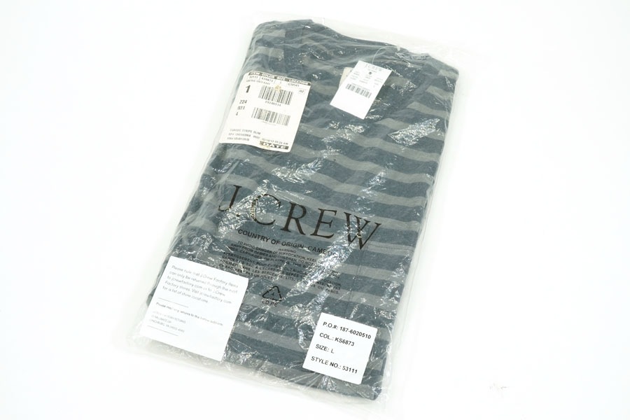 00's J. CREW 灰x紺ボーダー ポケットTシャツ 表記(L) NOS