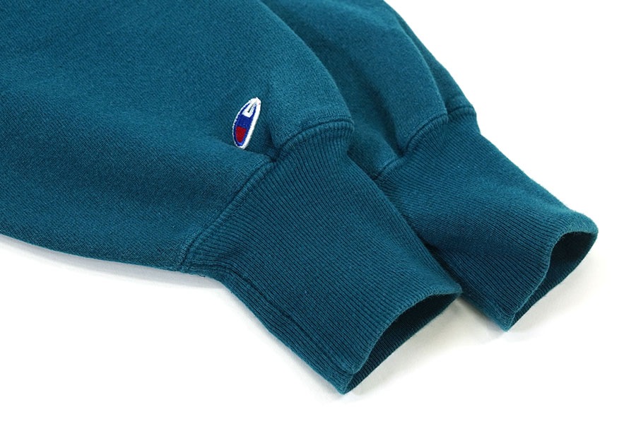 90's 刺繍タグ チャンピオン RWクルー 無地 シーグリーン 表記(S) USA製