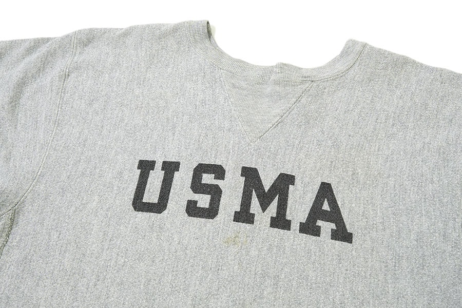 80's プリントタグ チャンピオンRW 前V仕様 ''USMA'' 染み込み 実寸(XL位)