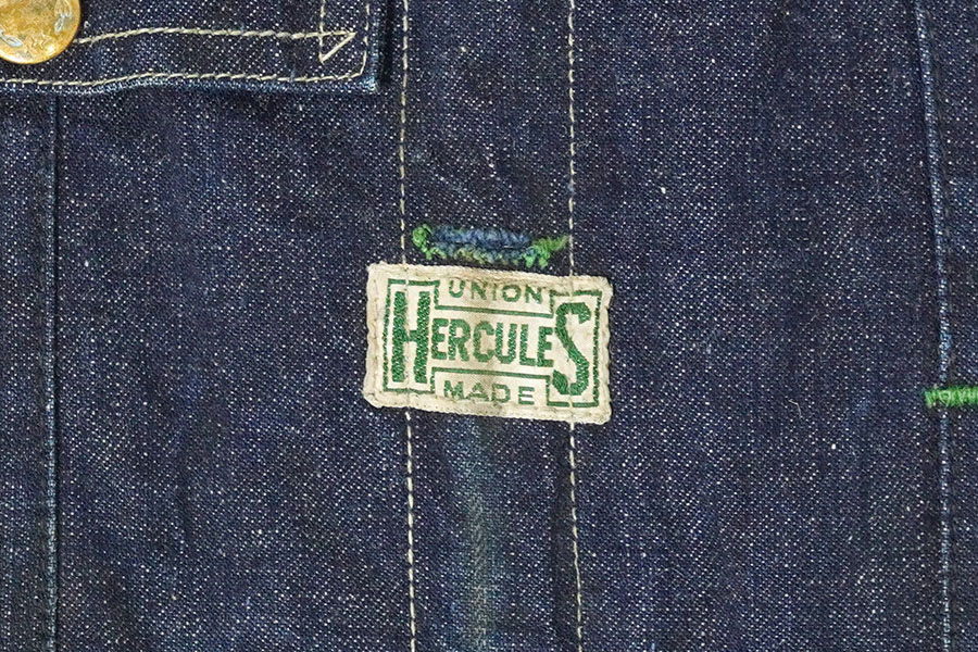 40's HERCULES ハンマータグ デニムオーバーオール 濃紺 実寸(W34 L29